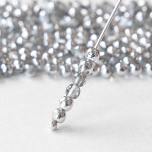 100 3mm Round Glass Beads Czech Glass Beads 3mm Druk Crystal with a Half Silver Coat 100 Beads image 3