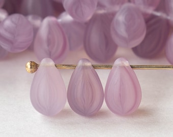 9x6mm Teardrop - Frosted Glass Beads - Czech Glass Beads - 6x9mm Teardrop - Matte Lavender Striped - 25 beads