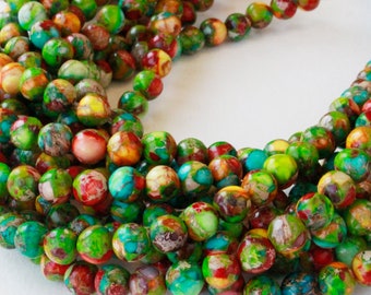 6mm Round Mosaic Synthetic Stone - Bright Mix - 16 Inch Strand