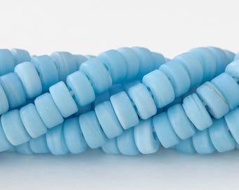 8mm Glass Java Labang Beads - Sky Blue - Whole or Half Strand