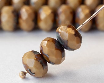 6x9mm Rondelle Beads - Czech Glass Beads - Coffee Cream Picasso Beads - 19 beads