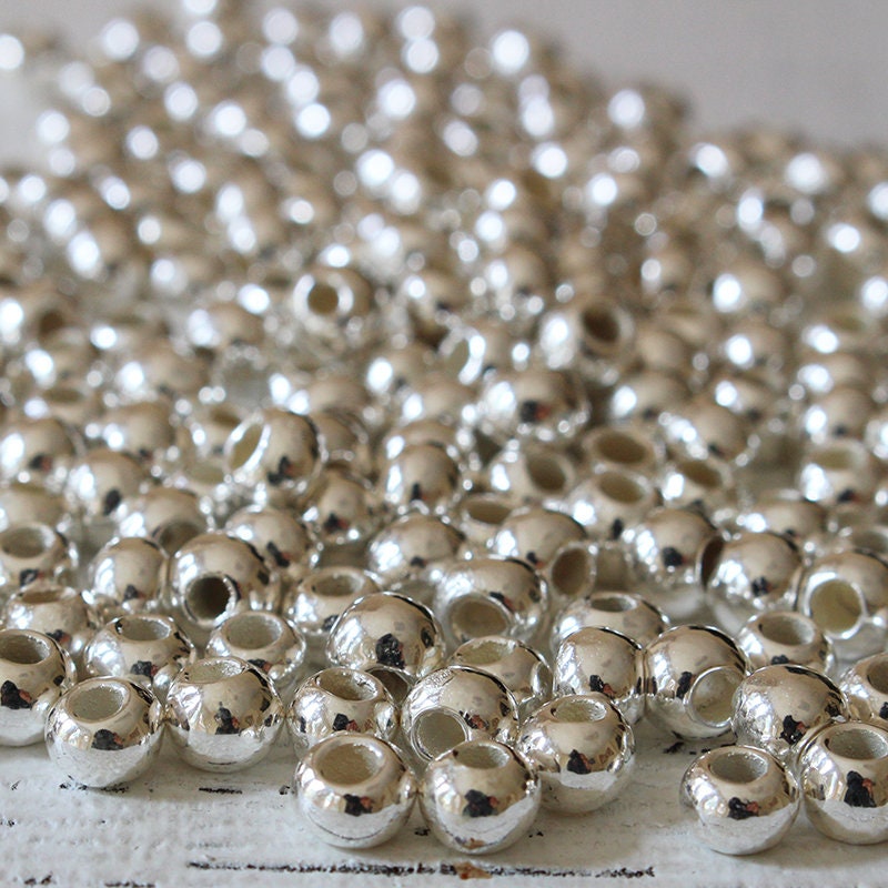 5mm Round Silver Mykonos Round Beads Mykonos Silver Beads for Jewelry Making  Metalized Ceramics Large Hole Choose Amount 