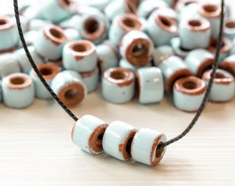 4x6mm Tera Cotta Mykonos Beads For Jewelry Making - Large Hole Ceramic Tube Beads - Greek Ceramic Beads - Baby Blue