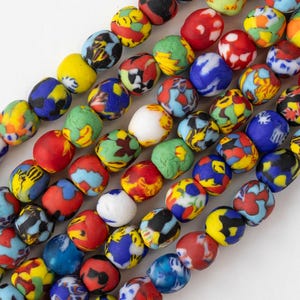 10 mm runde Krobo Perlen - ghanaische Glasperlen - bunte Mischung - halber oder ganzer Strang