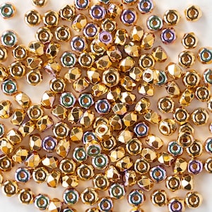 25 - 2x3mm Glass Rondelle Beads - Czech Glass Beads -  24K Gold AB - 25 Beads