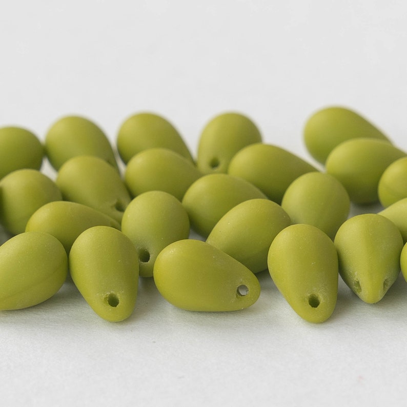 6x9mm Glass Teardrop Beads Czech Glass Beads Smooth Briolette Beads Opaque Matte Green 25 beads image 3