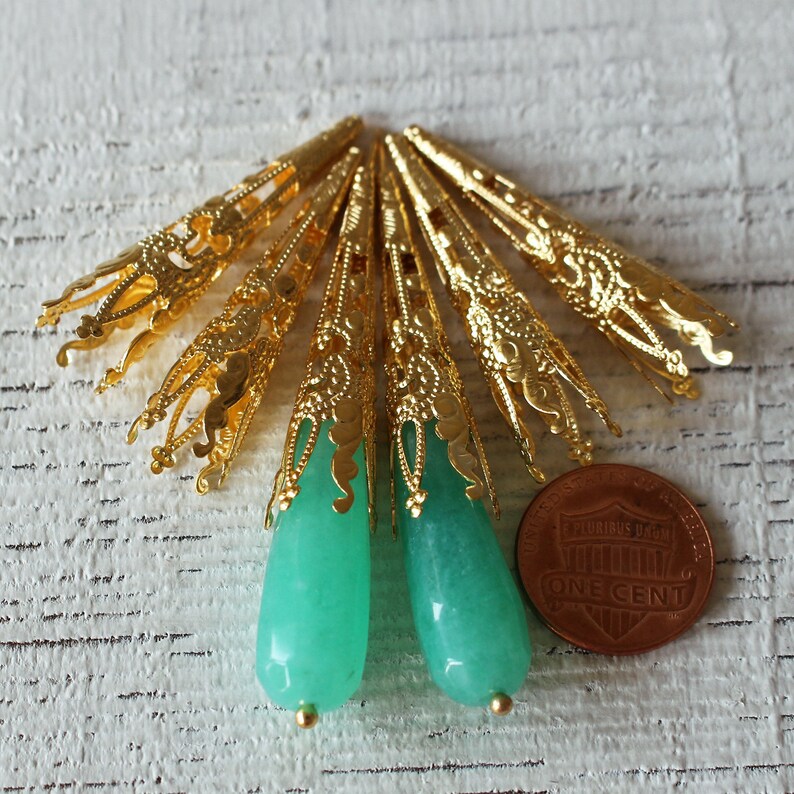 Long Bead Caps Cone Beads for Jewelry Making Supplies Gold Etsy