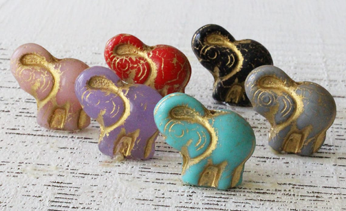 Czech Glass Elephant Beads For Jewelry Making Czech Glass Etsy