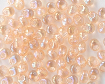 4mm Glass Magatama Teardrops - Japanese Glass Beads - Transparent Peach AB - 24 grams