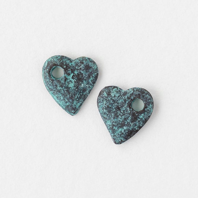 11mm Mykonos Green Patina Heart Pendants For Jewelry Making - 2mm Hole - Choose Amount image 4