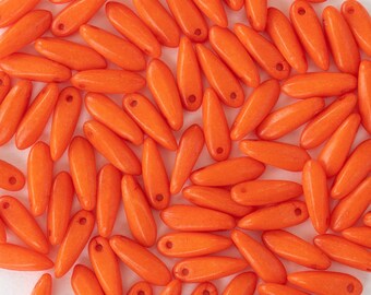 100 - 11mm Dagger Beads For Jewelry Making - Czech Glass Beads - Opaque Orange - 100 beads