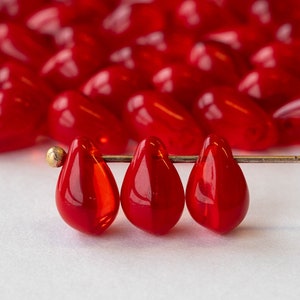 40 - 6x9mm Glass Teardrop Beads For Jewelry Making - Czech Glass Beads - Smooth Briolette - Red Crystal Mix - 40 beads