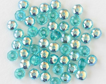 50 - 4mm Faceted Rondelle Beads - Czech Glass Beads - Seafoam AB - 50 beads