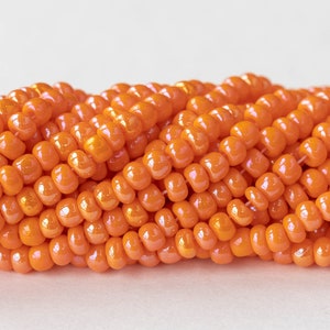 Size 6 Seed Beads - Opaque Orange Luster AB - Czech Glass Beads - 2 strands