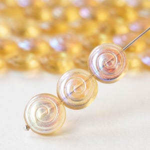 10 - 13mm Spiral Coin Beads - Czech Glass Beads - Transparent Yellow AB- 10 Beads