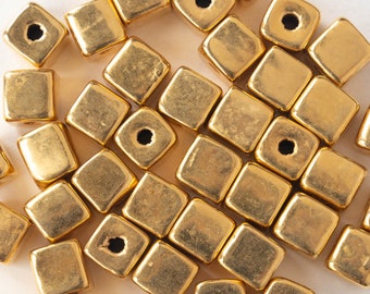 Greek Mykonos 24k Gold Dipped Cube Beads - Jewelry Making Supply - 7mm Square Beads - Choose Your Amount