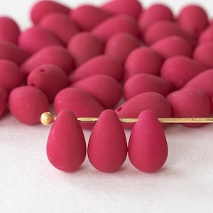 6x9mm Teardrop Beads For Jewelry Making - Czech Glass Beads - Terra Intensive Beads - Frosted Teardrops - Red-  25 beads