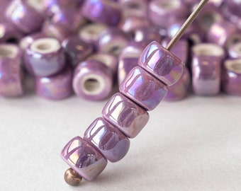 4x6mm Glazed Ceramic Tube Beads - Mini Tube -  Iridescent Purple Passion
