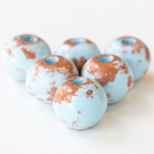 20mm Almost Round Beads from Mykonos Greece Large Hole Beads For Jewelry Baby Blue with Tera Cotta 2 or 6 image 4