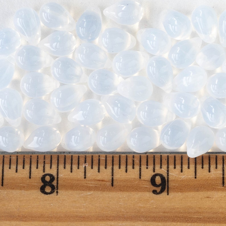50 6x9mm Glass Teardrop Beads Czech Glass Beads White Opaline 50 Beads image 4