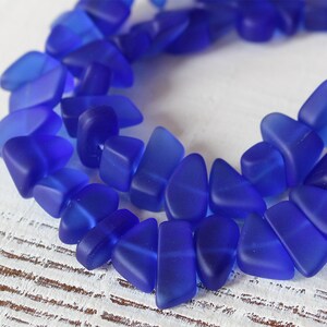 Cobalt Sea Glass Beads Beach Glass Pebbles Frosted Glass Beads Jewelry Making Supply 8 inches Recycled Cobalt Glass Beads image 2