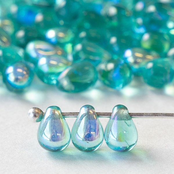 4x6mm Teardrop Beads - Czech Glass Beads - Seafoam AB Teardrops  6x4mm - 100 beads