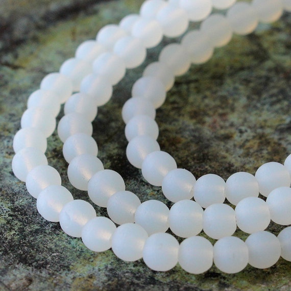 6mm White Matte Moonstone Glass Beads 16 in Strand Indian Jewelry