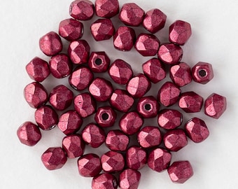 Cuentas de vidrio redondas facetadas de 3 mm - Cuentas de vidrio checo - Nenúfar dorado aterciopelado - 50 cuentas
