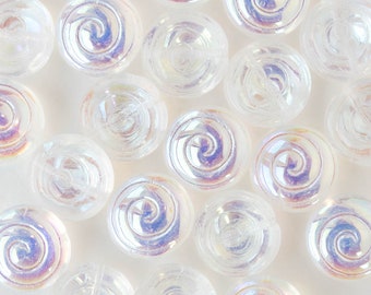 Spiral Coin Beads - Czech Glass Beads - Czech Glass Coin Beads - Transparent Crystal AB - 10 Beads