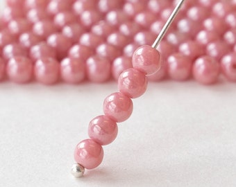 100 - 4mm Round Glass Beads 6mm Beads For Jewelry Making Supply - 4mm Druk Beads - Czech Glass Beads - Opaque Pink Luster - 100 Beads