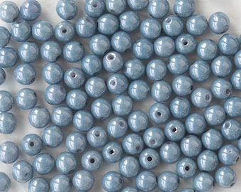 100 - 4mm Round Glass Beads - 4mm Druk Beads - Czech Glass Beads - Light Blue Luster - 100 Beads