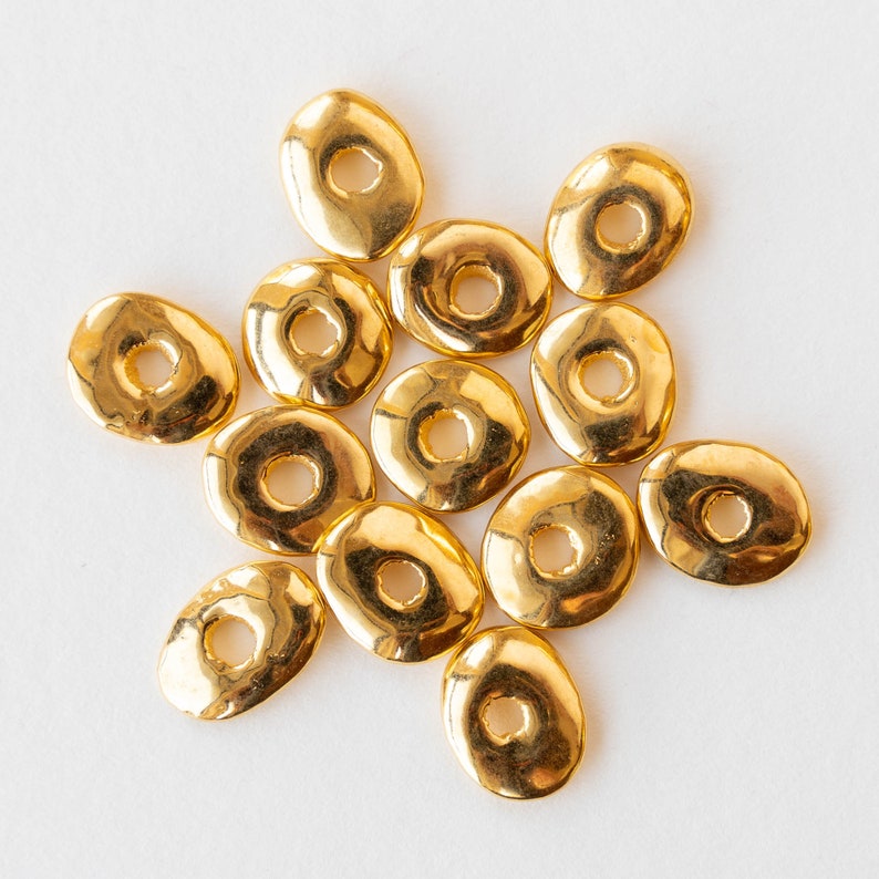 12mm Gold Disk 24K Gold Mykonos Cornflake Beads For Jewelry Making Choose Amount image 2