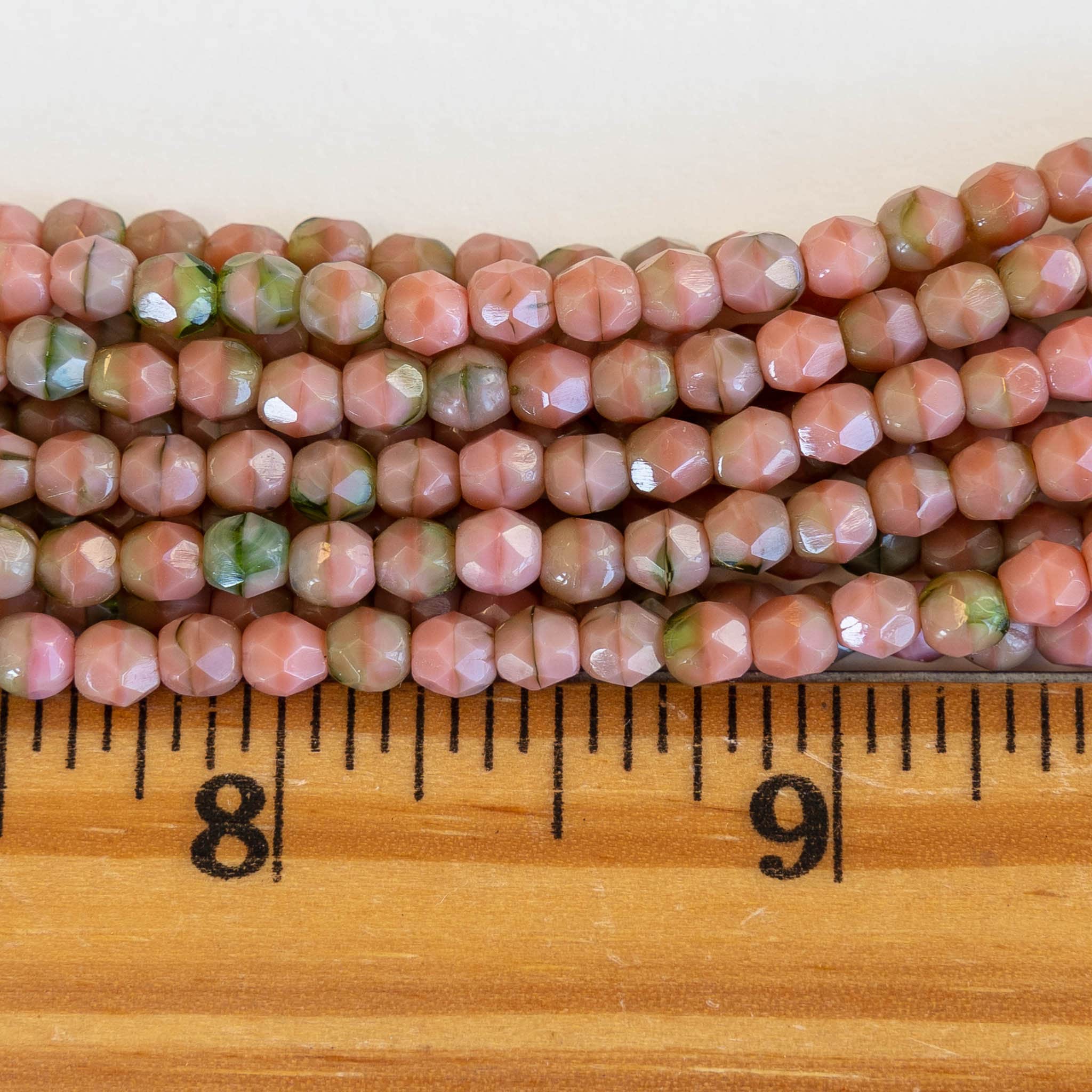 4mm Round Firepolished Glass Beads Czech Glass Beads Opaque Pink Green 50  Beads -  Denmark