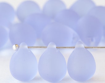 10x14mm Large Glass Teardrop Beads For Jewelry Making - Frosted Glass Beads -  Light Lavender Matte - Choose Amount - Smooth Briolette Beads