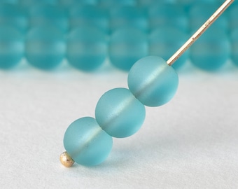 16 Inches - 6mm Round Sea Glass Beads For Jewelry Making - 6mm Sea Glass Beads - Recycled  Frosted Glass Beads 6mm - Aqua