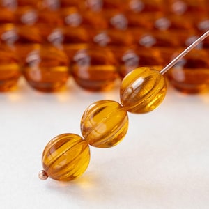 10mm Melon Bead - Czech Glass Beads For Jewelry Making Supply - Fluted 10mm Round  Beads - Czech Melon Beads (20 pieces)  Amber