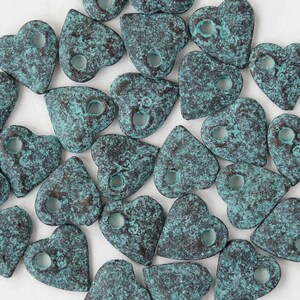 11mm Mykonos Green Patina Heart Pendants For Jewelry Making - 2mm Hole - Choose Amount image 2
