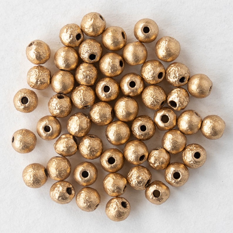 4mm Etched Aztec Gold Beads For Jewelry Making 4mm Druk Beads Czech Glass Beads 50 beads image 3