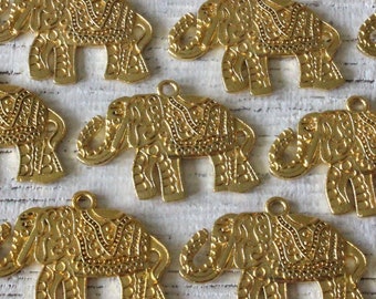 Gold Filigree Findings - Elephant Shaped Filigree Pendant - Gold Plated Beads For Jewelry Making - Made In India - 1 Pair