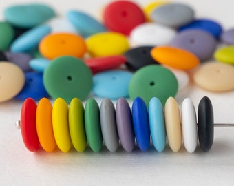 25 - 12mm Smooth Rondelle Beads - Czech Glass Beads - Disk Beads - Colorful Opaque Matte Mix - 25 beads