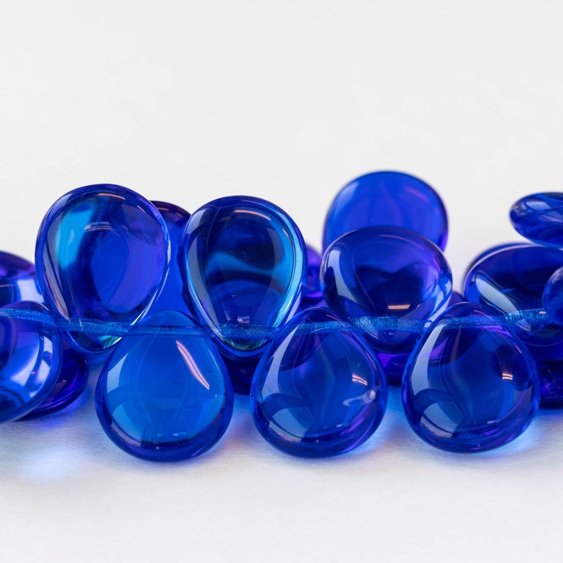 12x16mm Flat Glass Teardrop Beads For Jewelry Making Smooth Briolette Czech Glass Beads Cobalt Blue 20 Beads image 5