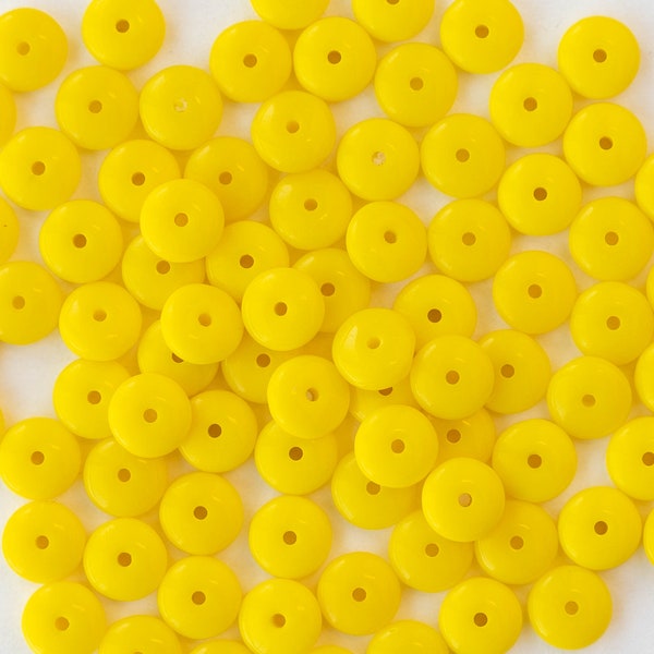 6mm Glass Rondelle Beads - Czech Glass Beads - Opaque Lemon Yellow - 50 beads