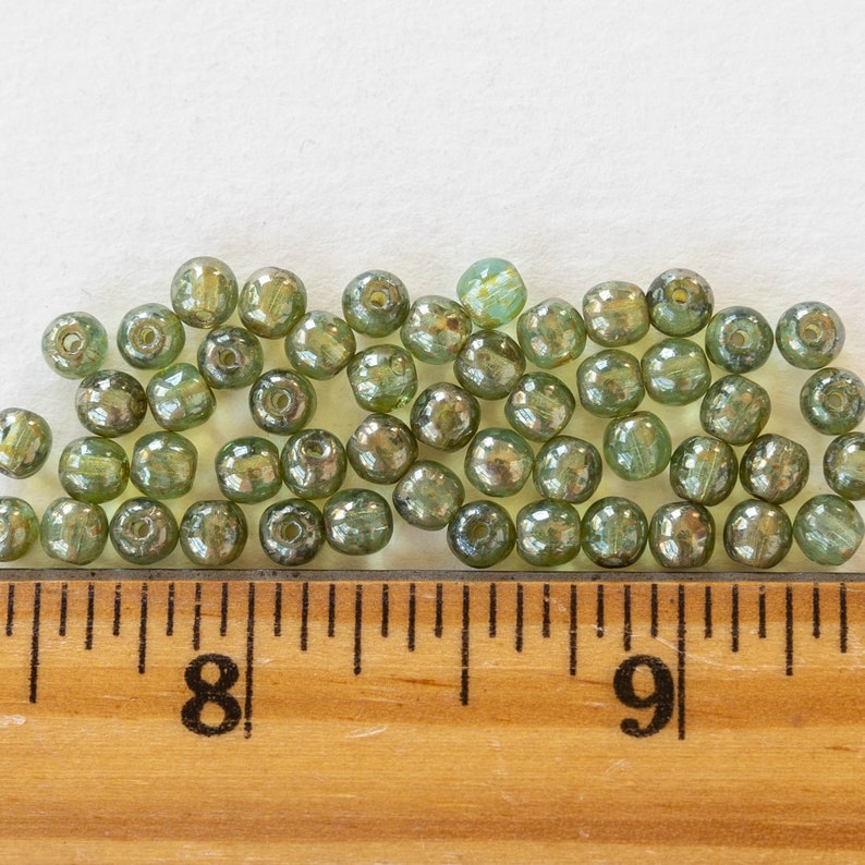 50 4mm Round Glass Beads 4mm Druk Beads Czech Glass Beads Sage with Picasso Finish 50 Beads image 4
