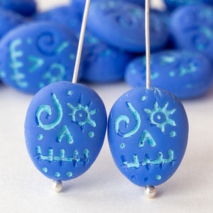 Silly Scary Face beads - Czech Glass Beads - Periwinkle Blue - 6 beads