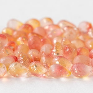 50 6x9mm Glass Teardrop Beads For Jewelry Making Czech Glass Beads Peach with Gold Dust Smooth Briolette Beads 50 beads image 3