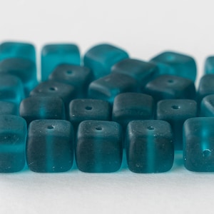 8x11mm Cube Bead Beads - Frosted Glass Beads -  Czech Glass Beads - Large Cube Teal Matte - Choose Amount