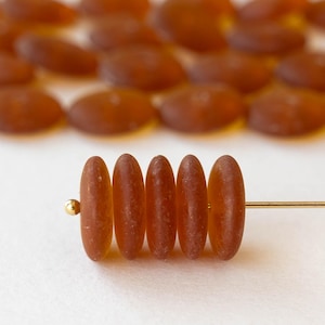 12mm Glass Rondelle Beads - Czech Glass Beads - Matte Dark Amber Brown - 30 or 90 beads
