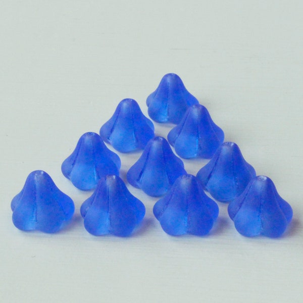 Trumpet Flower Beads - 10x12mm -  Sapphire Blue Matte - Choose Amount