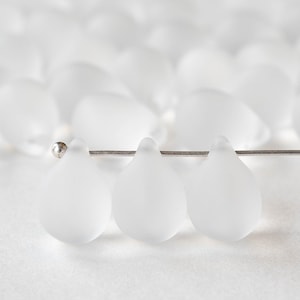 12 o 24 cuentas de vidrio grandes en forma de lágrima de 10 x 14 mm - Material para joyería - Cristal mate - Cantidad a elegir - Cuentas briolette lisas