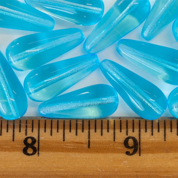20 x 9 mm ロングドリルティアドロップビーズ - チェコガラス - アクア
